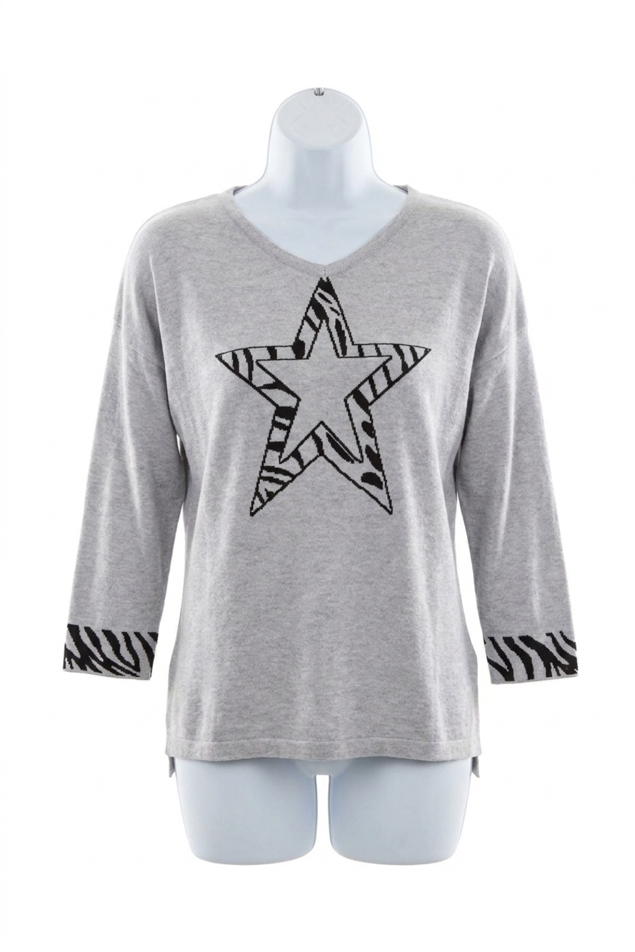 NEW ANGEL 3/4 star sleeve v-neck sweater in silver